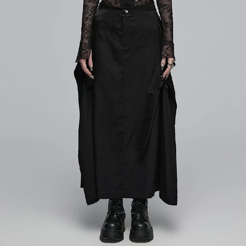 Women's Punk Cross Strap A-line Skirt chiffon skirt flowing