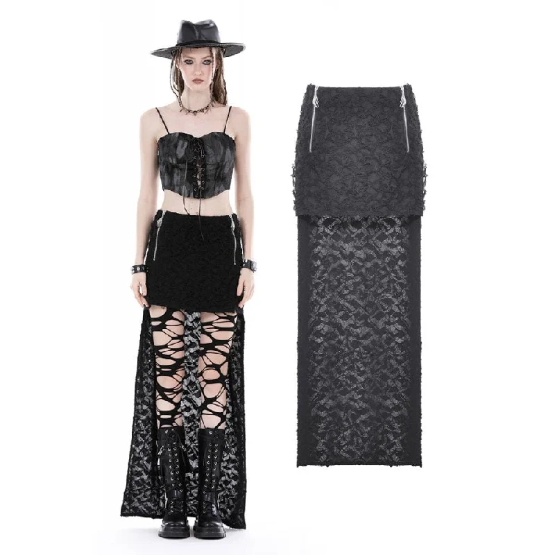 Women's Punk Ruched Ripped High-low Skirt lace skirt intricate