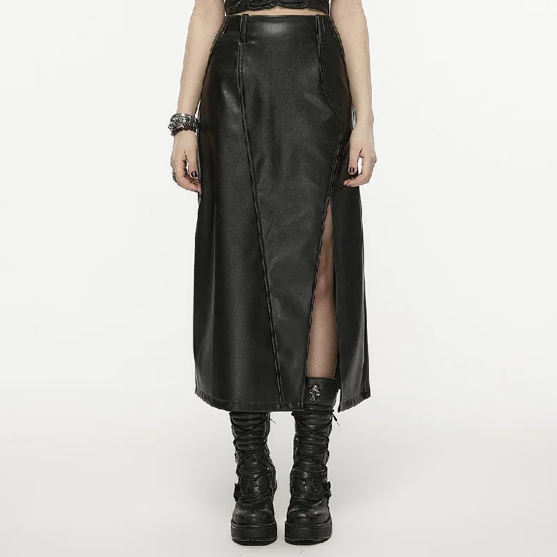 Women's Punk Split Faux Leather Skirt lace skirt romantic