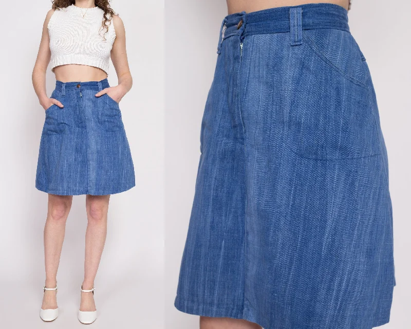 70s Boho Denim A Line Mini Skirt - Small, 26" modal blend skirt