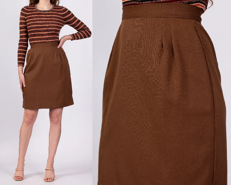 70s High Waisted Brown Mini Skirt - Small, 25.5" lace skirt delicate