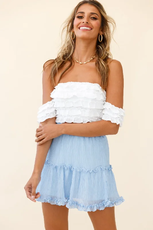 Alexi Mini Skirt Frill Trim Steel Blue wool skirt sturdy