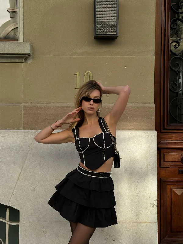 Black Diamante-Trim RaRa Mini-Skirt slim fit skirt