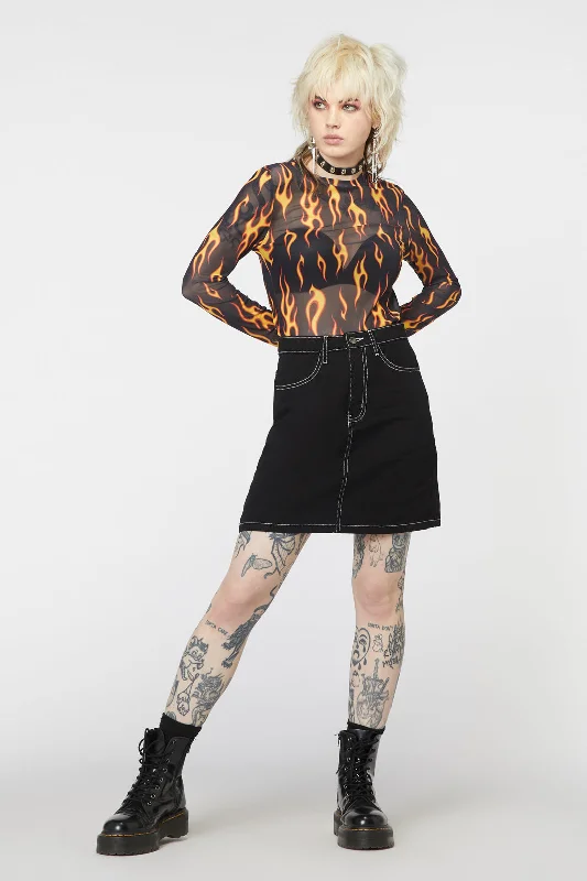 Burn Baby Denim Mini Skirt wool skirt breathable