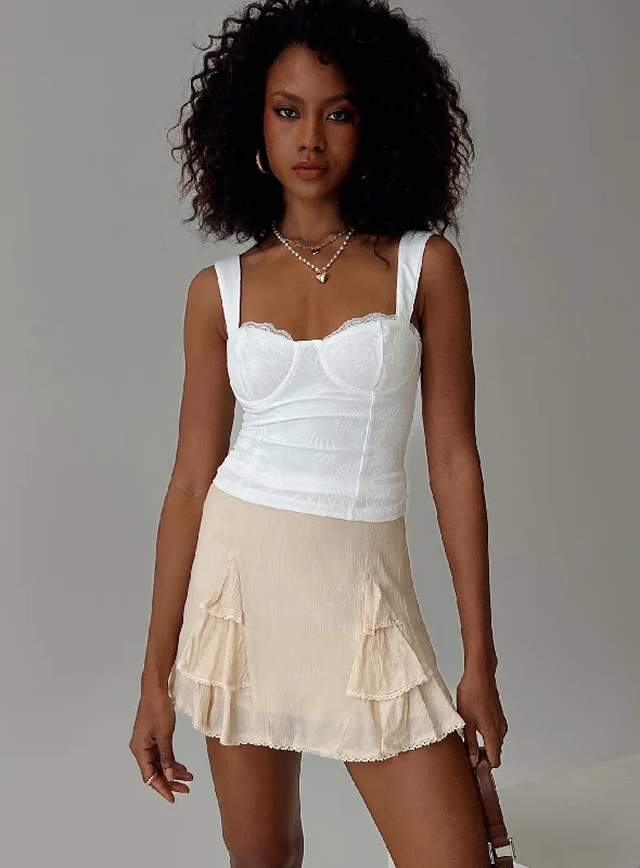 Foalie Ruffle Mini Skirt Beige leather skirt modern