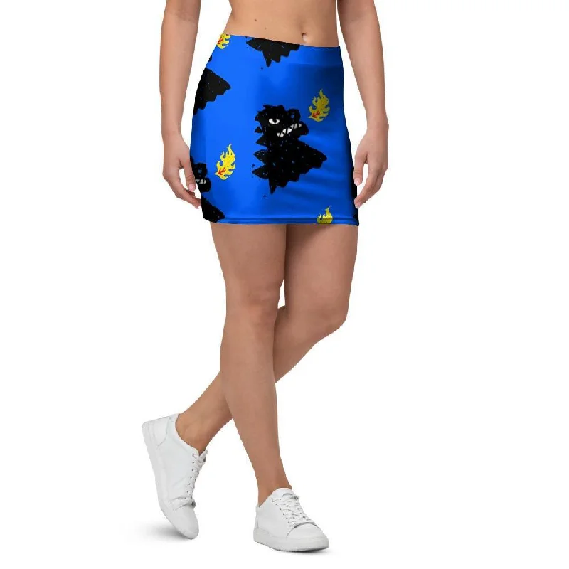 Godzilla Japanese Pattern Print Mini Skirt high slit skirt