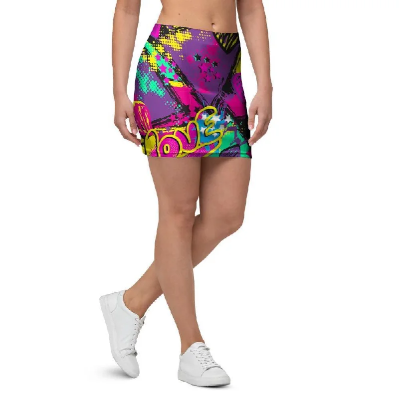 Graffiti Airbrush Love Print Mini Skirt denim skirt classic