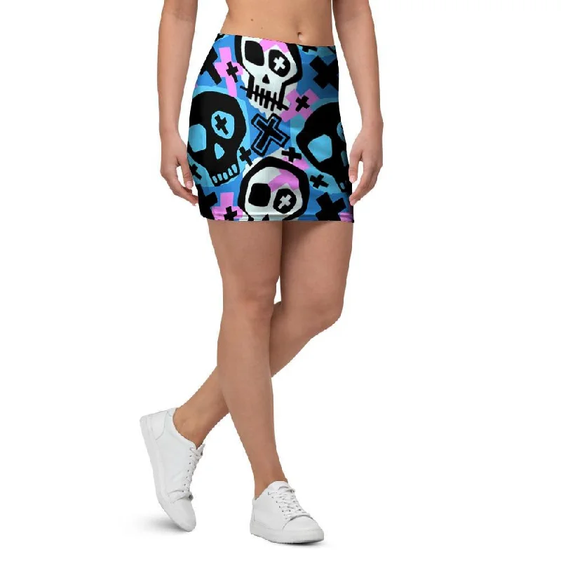 Graffiti Skull Print Mini Skirt corduroy skirt cozy