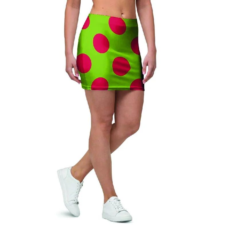 Green And Red Polka Dot Mini Skirt corduroy skirt durable