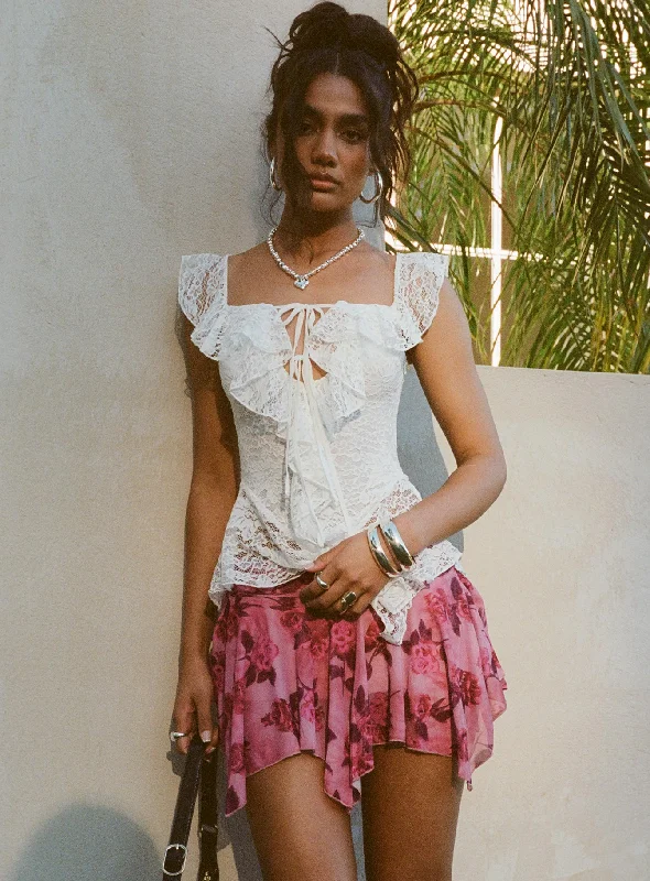 Perezie Mini Skirt Pink velvet skirt glossy