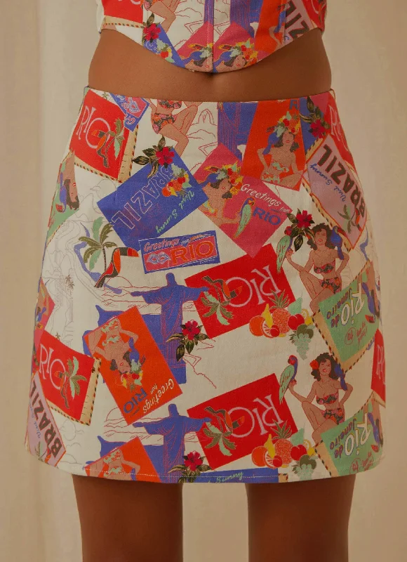 Rooftop Drinks Mini Skirt - Stamp Travels wrap skirt elegant