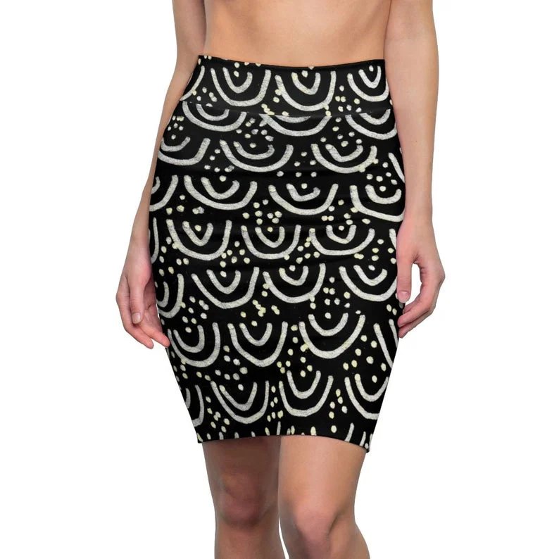 Black Mermaid Women's Pencil Skirt, Designer Office Work Skirt For Women-Made in USA wool skirt sturdy