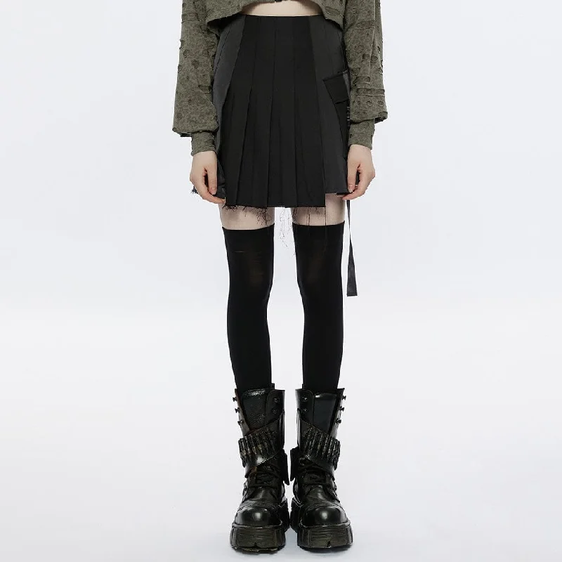 Women's Punk Big-pocket Unedged Pleated Skirt lace skirt romantic