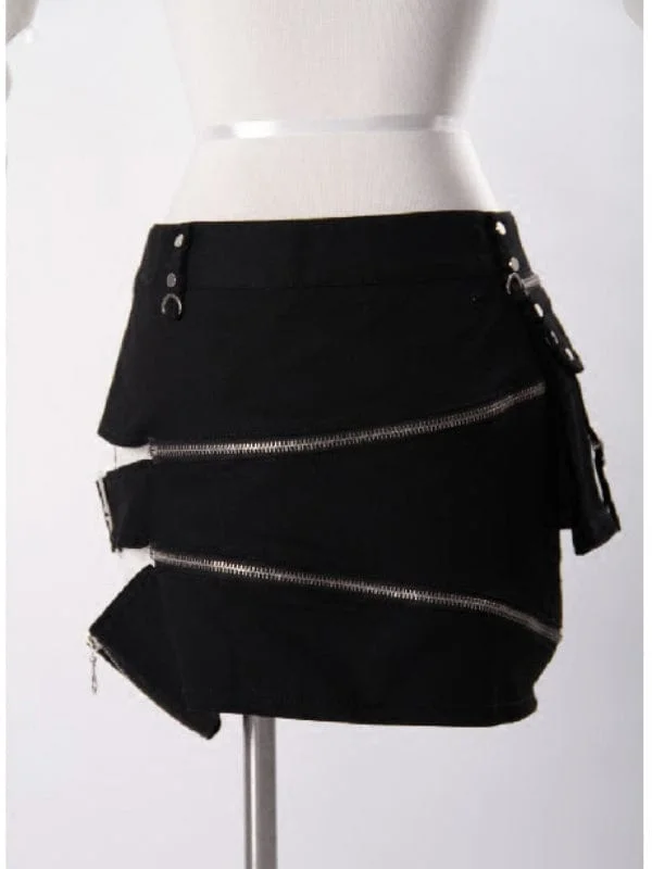 Women's Steampunk Cutout Big-pocket Zipper Skirt silk skirt luxurious